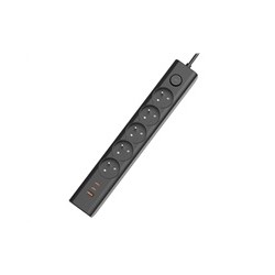 Viking síťová prodlužovací zásuvka YC53, 5x AC 230V, 1x USB-A, 2x USB-C, délka 1,5 m, černá