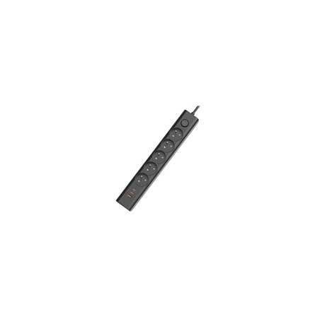 Viking síťová prodlužovací zásuvka YC53, 5x AC 230V, 1x USB-A, 2x USB-C, délka 1,5 m, černá