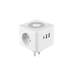 Viking síťový adaptér Y23L, 2x 230 V, 1x USB-A, 2x USB-C, dotykové světlo, bílá