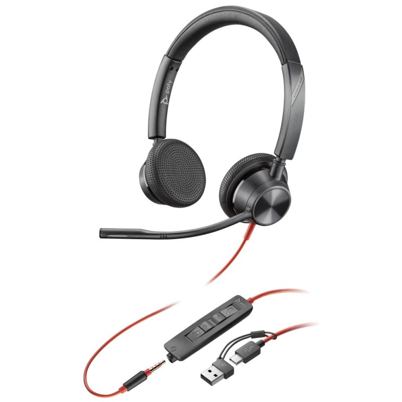 Poly Blackwire 3325 náhlavní souprava, 3.5 mm jack + USB-C/A adaptér, stereo