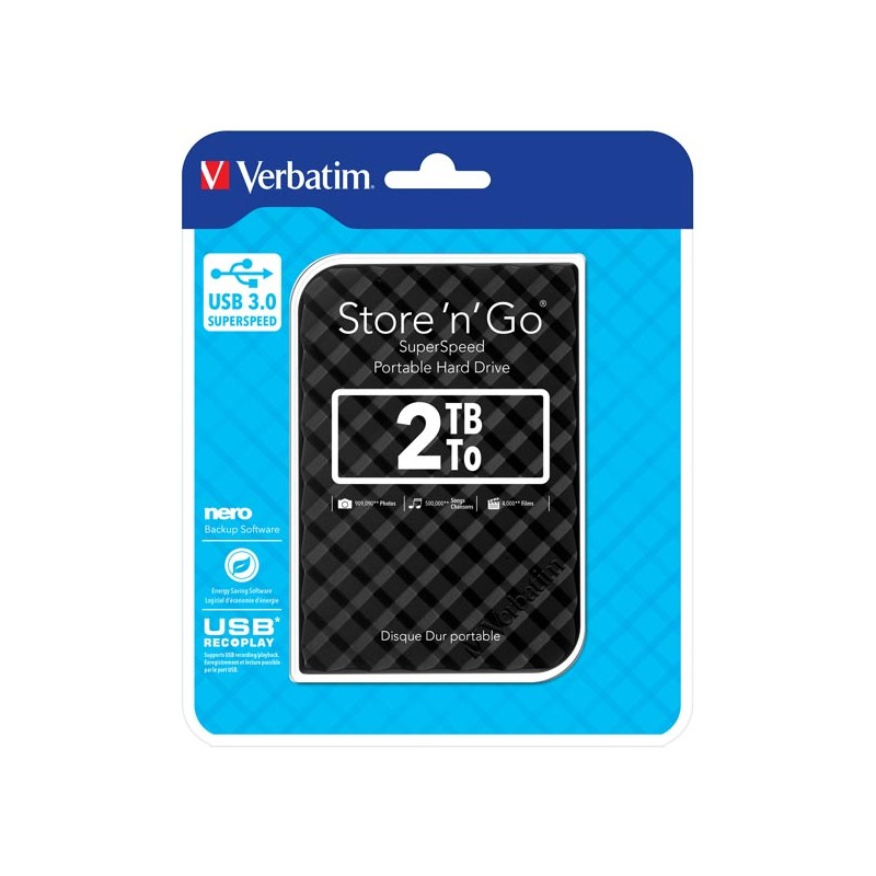 VERBATIM HDD 2.5" 2TB Store 'n' Go Portable Hard Drive USB 3.0, Black GEN II