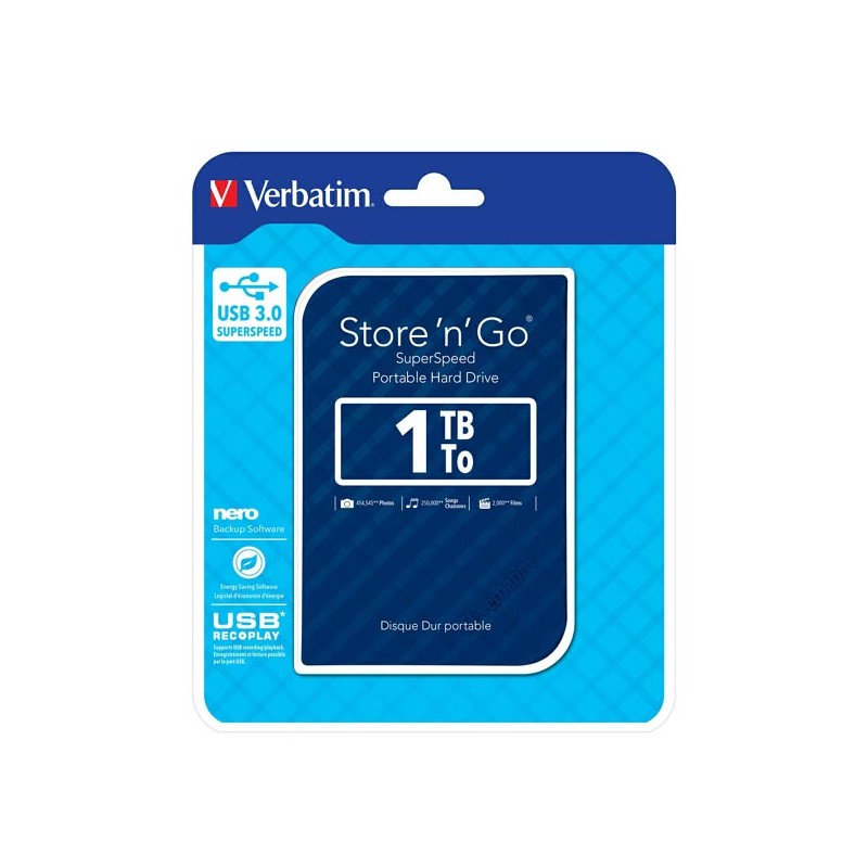 VERBATIM Externí HDD 1TB Store 'n' Go Portable Hard Drive USB 3.0, Blue GEN II