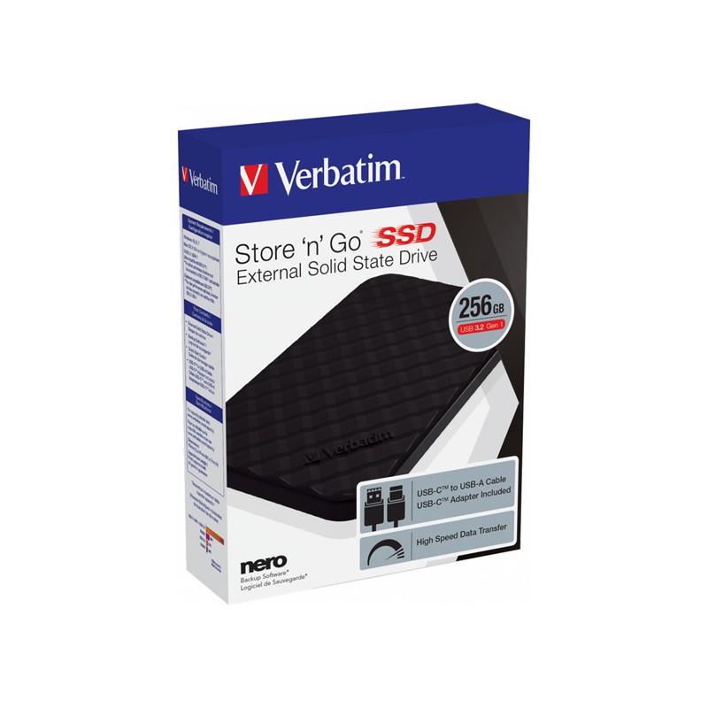VERBATIM externí SSD 256GB Store ´n´ Go Portable USB3.2 Gen 1, černá