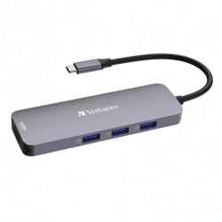VERBATIM Hub USB-C Pro Multiport 8 Port, 3x USB 3.2, 1x USB-C, 2xHDMI, microSD/SD, šedá