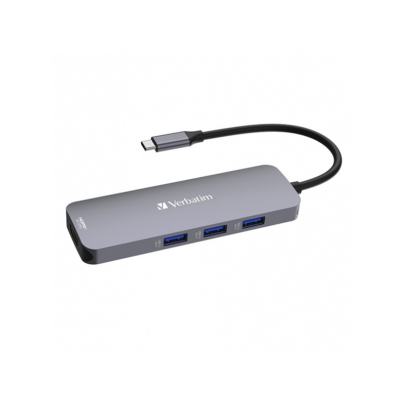 VERBATIM Hub USB-C Pro Multiport 8 Port, 3x USB 3.2, 1x USB-C, 2xHDMI, microSD/SD, šedá