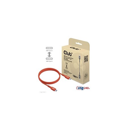 Club3D kabel USB-C, Oboustranný USB-IF Certifikovaný data kabel, PD 240W(48V/5A) EPR M/M 1m