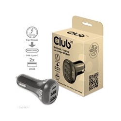 Club3D Auto nabíječka pro Notebooky 36W, 3 porty (2xUSB-A + USB-C)