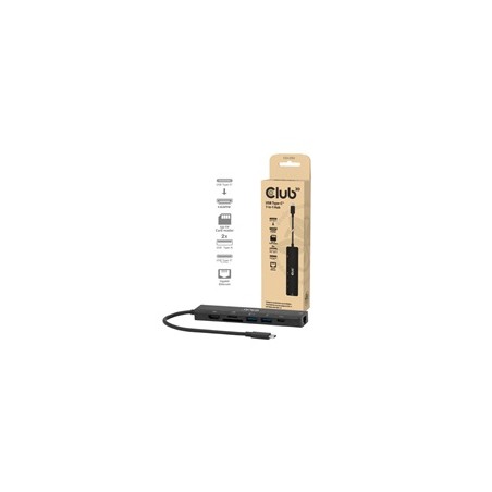 Club3D Dokovací stanice USB-C 7v1, 1xHDMI, 1xUSB-C PD, 2xUSB, 1xRJ45, microSD/SD, černá