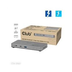 Club3D hub Thunderbolt 5 5v1, 3x USB-C TB5, 1x USB-A, 1x8K60Hz, 3x 5K60Hz, certifikace Thunderbolt Share, 180W