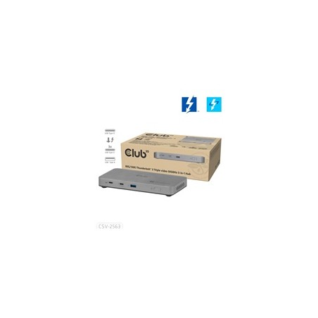Club3D hub Thunderbolt 5 5v1, 3x USB-C TB5, 1x USB-A, 1x8K60Hz, 3x 5K60Hz, certifikace Thunderbolt Share, 180W