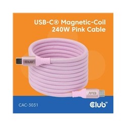 Club3D Kabel magnetický USB-C, 240W PD3.1, 480 Mbps, 2m, růžová