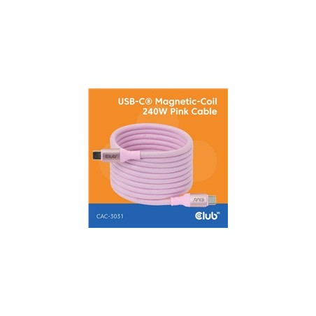 Club3D Kabel magnetický USB-C, 240W PD3.1, 480 Mbps, 2m, růžová