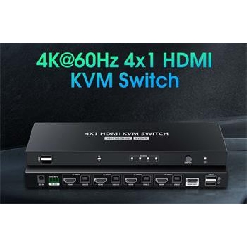 PREMIUMCORD HDMI switch, 4K@60Hz HDMI2.0 KVM 4:1, s dálkovým ovladačem