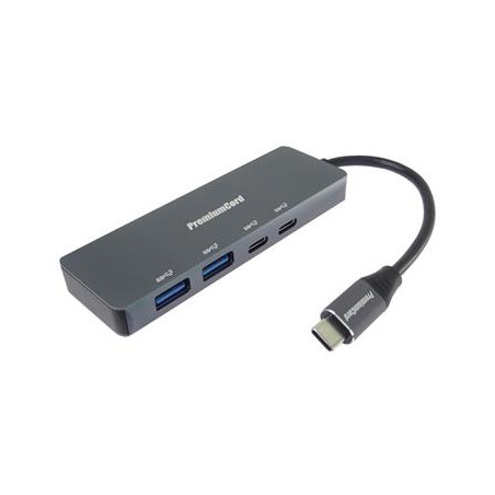PREMIUMCORD Hub USB-C na 2x USB 3.2 Typ-C +2x USB 3.2, 5G SuperSpeed, Aluminum
