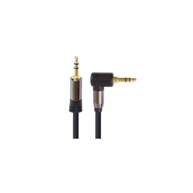 PremiumCord HQ stíněný kabel stereo Jack 3.5mm - Jack 3.5mm zahnutý 90°, 3m