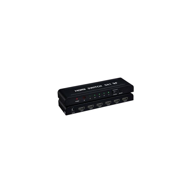 PREMIUMCORD HDMI switch 5:1 kovový s dálkovým ovladačem a napájecím adaptérem