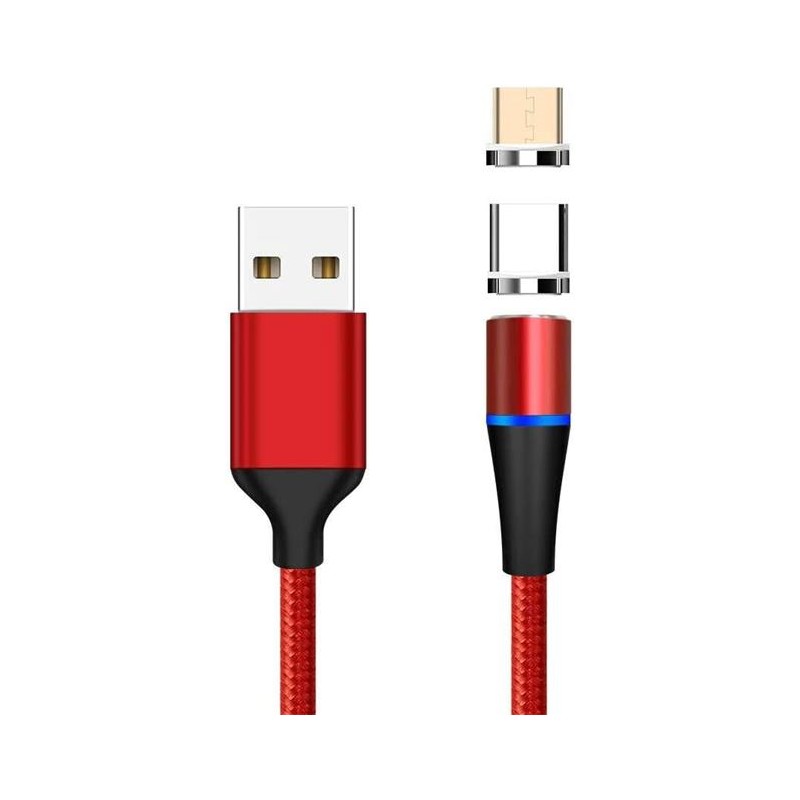 PREMIUMCORD Magnetický micro USB a USB-C nabíjecí a datový kabel 1m, červený