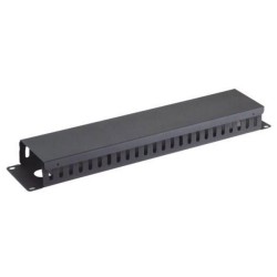 19" vyvazovací panel 2U, celokovový s krytem 90x45mm, průchozí, černý