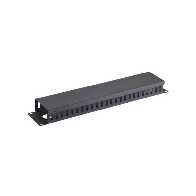 19" vyvazovací panel 2U, celokovový s krytem 90x45mm, průchozí, černý