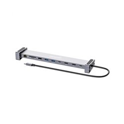 MANHATTAN Dokovací stanice USB-C 10v1, 2xHDMI, 2xUSB-C, 3xUSB, 1xRJ45, čtečka SD karet, šedá