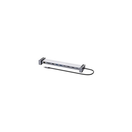 MANHATTAN Dokovací stanice USB-C 10v1, 2xHDMI, 2xUSB-C, 3xUSB, 1xRJ45, čtečka SD karet, šedá