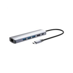 MANHATTAN Dokovací stanice USB-C 6v1, 1xHDMI, 1xUSB-C, 3xUSB, 1xRJ45, šedá