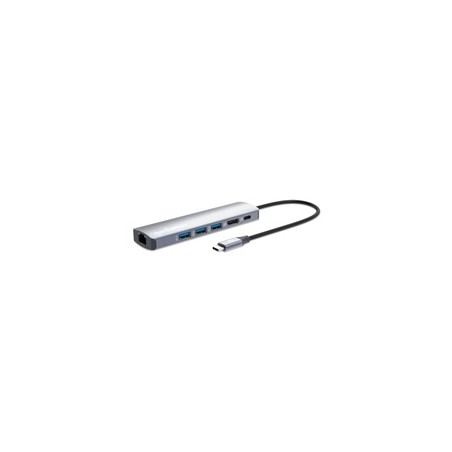 MANHATTAN Dokovací stanice USB-C 6v1, 1xHDMI, 1xUSB-C, 3xUSB, 1xRJ45, šedá