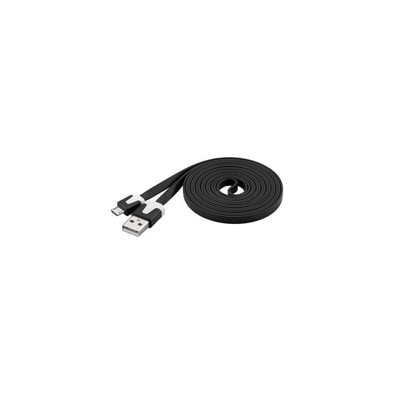 PremiumCord Kabel micro USB 2.0, A-B 2m, plochý PVC kabel, černý
