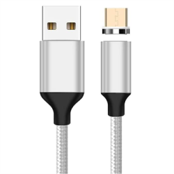 PremiumCord Magnetický micro USB 2.0, A-B nabíjecí a datový kabel 1m, stříbrný
