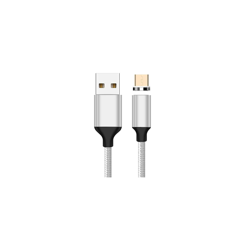 PremiumCord Magnetický micro USB 2.0, A-B nabíjecí a datový kabel 1m, stříbrný