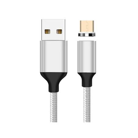 PremiumCord Magnetický micro USB 2.0, A-B nabíjecí a datový kabel 1m, stříbrný