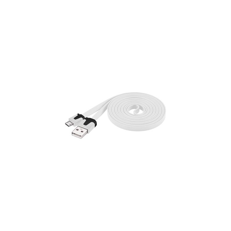 PremiumCord Kabel micro USB 2.0, A-B 2m, plochý PVC kabel, bílý