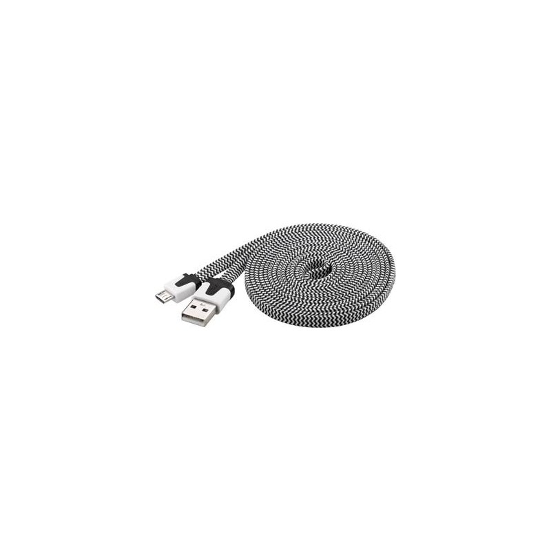 PremiumCord Kabel micro USB 2.0, A-B 2m, plochý textilní kabel, černo-bílý