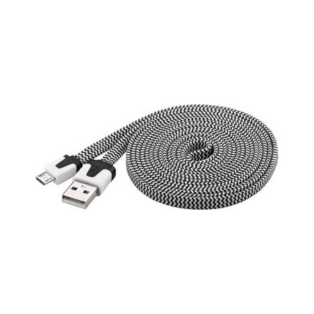 PremiumCord Kabel micro USB 2.0, A-B 2m, plochý textilní kabel, černo-bílý