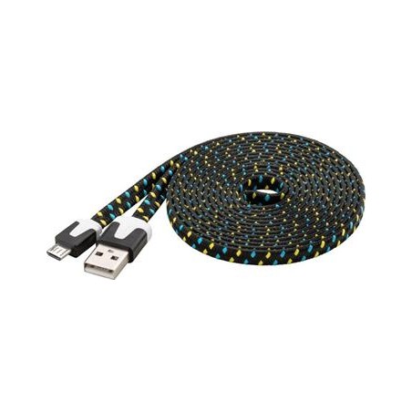 PremiumCord Kabel micro USB 2.0, A-B 2m, plochý textilní kabel, černo-modro-žlutý