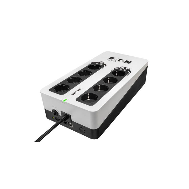 EATON UPS 3S 850 D, Off-line, Tower, 850VA/510W, výstup 8x DIN (Schuko), USB, bez ventilátoru