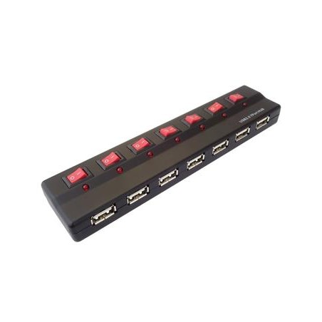 PremiumCord USB 2.0 HUB 7-portový s napájecím zdrojem a vypínači portů