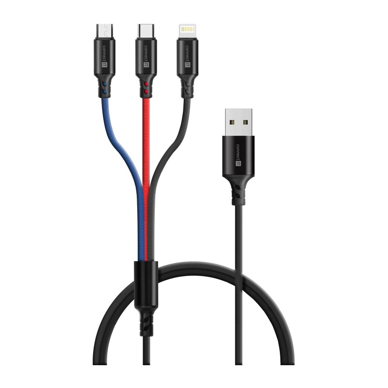 CONNECT IT Wirez 3in1 USB-C & Micro USB & Lightning, 1,2 m