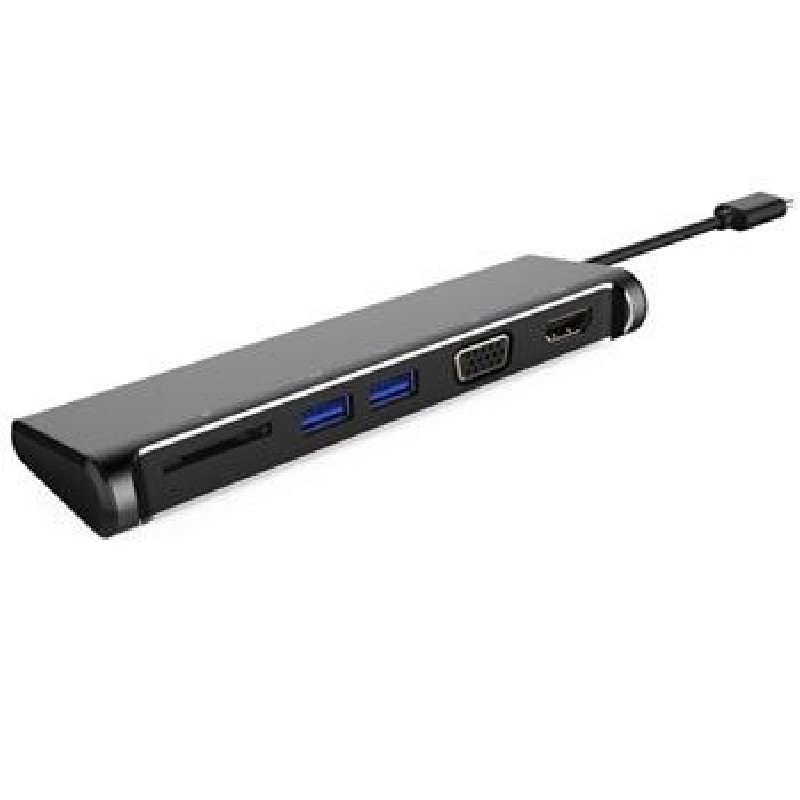 PremiumCord Převodník USB-C na 4K HDMI+1080p VGA+SD Card+2xUSB3.0 (5-in-1)