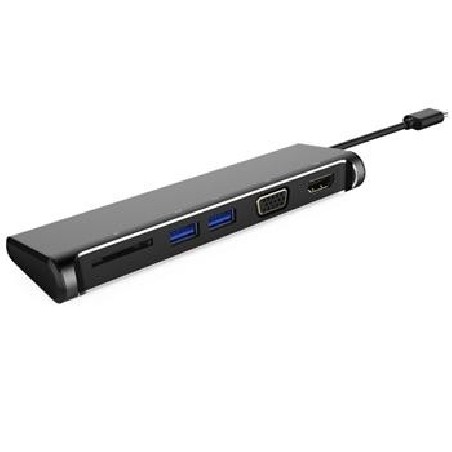 PremiumCord Převodník USB-C na 4K HDMI+1080p VGA+SD Card+2xUSB3.0 (5-in-1)