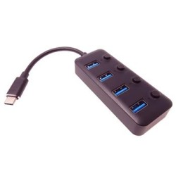 PremiumCord 5G SuperSpeed USB Hub Type C na 4x USB 3.2 A Gen1, vypínače portů