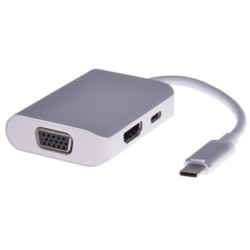 PremiumCord Převodník USB-C na HDMI + VGA + PD charge, Aluminium pouzdro