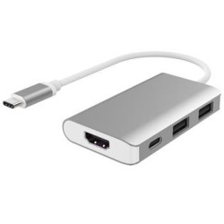 PremiumCord Převodník USB-C na HDMI + 2xUSB3.0 + PD charge, Aluminium pouzdro