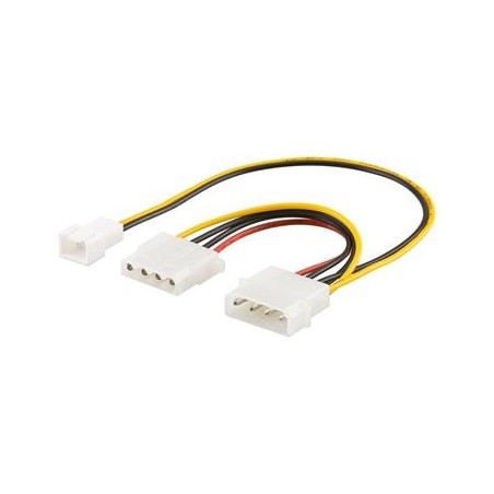 PremiumCord Kabel napájecí 5,25" M - 5,25" F + 2pin M (12V) pro ventilátor, 25cm