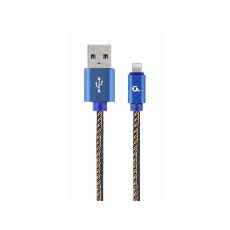 Gembird kábel nabíjací Lightning 8-pin (M) na USB 2.0 (M), prémiový, opletený, metal konektory, 1 m, džínsovina