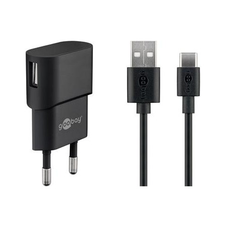 PremiumCord Napájecí a nabíjecí adaptér 230V na USB 5V/1A + USB-C kabel 1m, černý