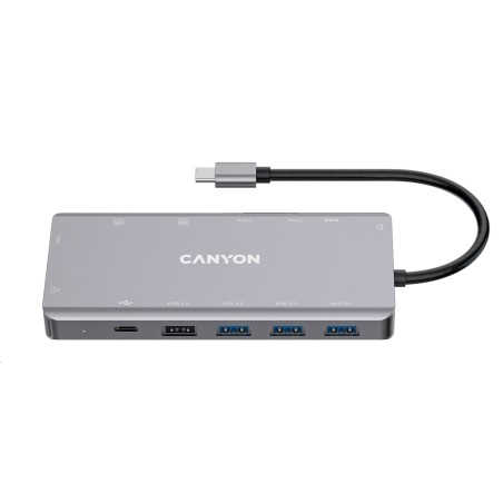 CANYON replikátor portů DS-12 13v1, 1xUSB-C PD 100W, 2xHDMI (4K), VGA, 4xUSB-A, RJ45 Gb, 3.5mm jack, SD/micro čtečka