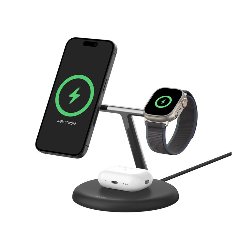 Belkin BOOST CHARGE PRO Qi2, 15W 3v1 magnetický stojan, černý