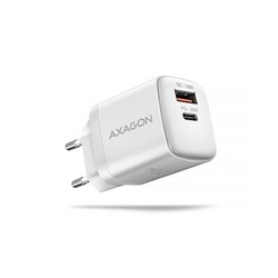 AXAGON ACU-PQ20W, nabíječka do sítě 20W, 2x port (USB-A + USB-C), PD3.0/PPS/QC4+/AFC/Apple, bílá