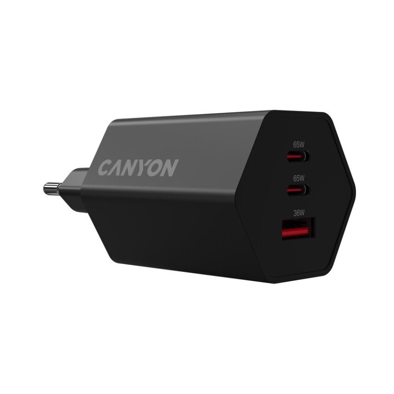 CANYON charger HEXAGON 65 GaN 65W 2xPD 1xQC EU Black